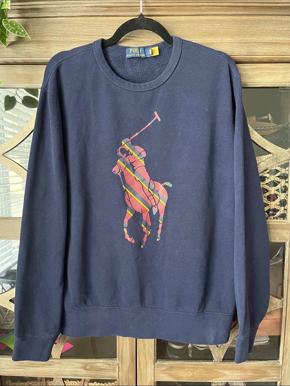 Polo by Ralph Lauren Navy Crewneck with Striped Polo Player Graphic